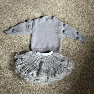 SHEIN Lavender Knit Sweater with Ruffle Tulle Skirt Set